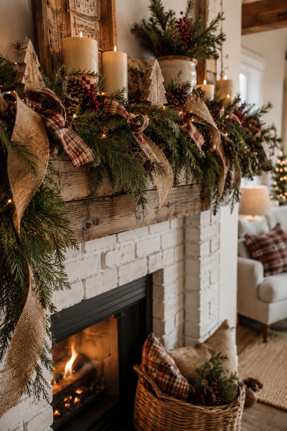 burlap ribbon farmhouse christmas decor idea