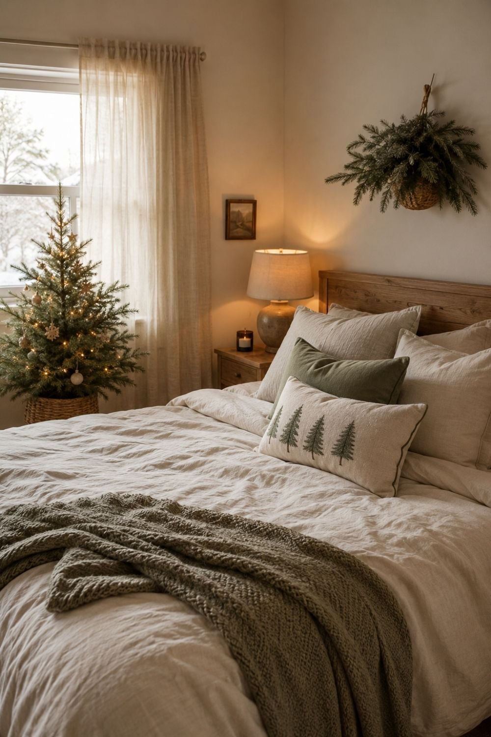 calm palette christmas bedroom decor idea