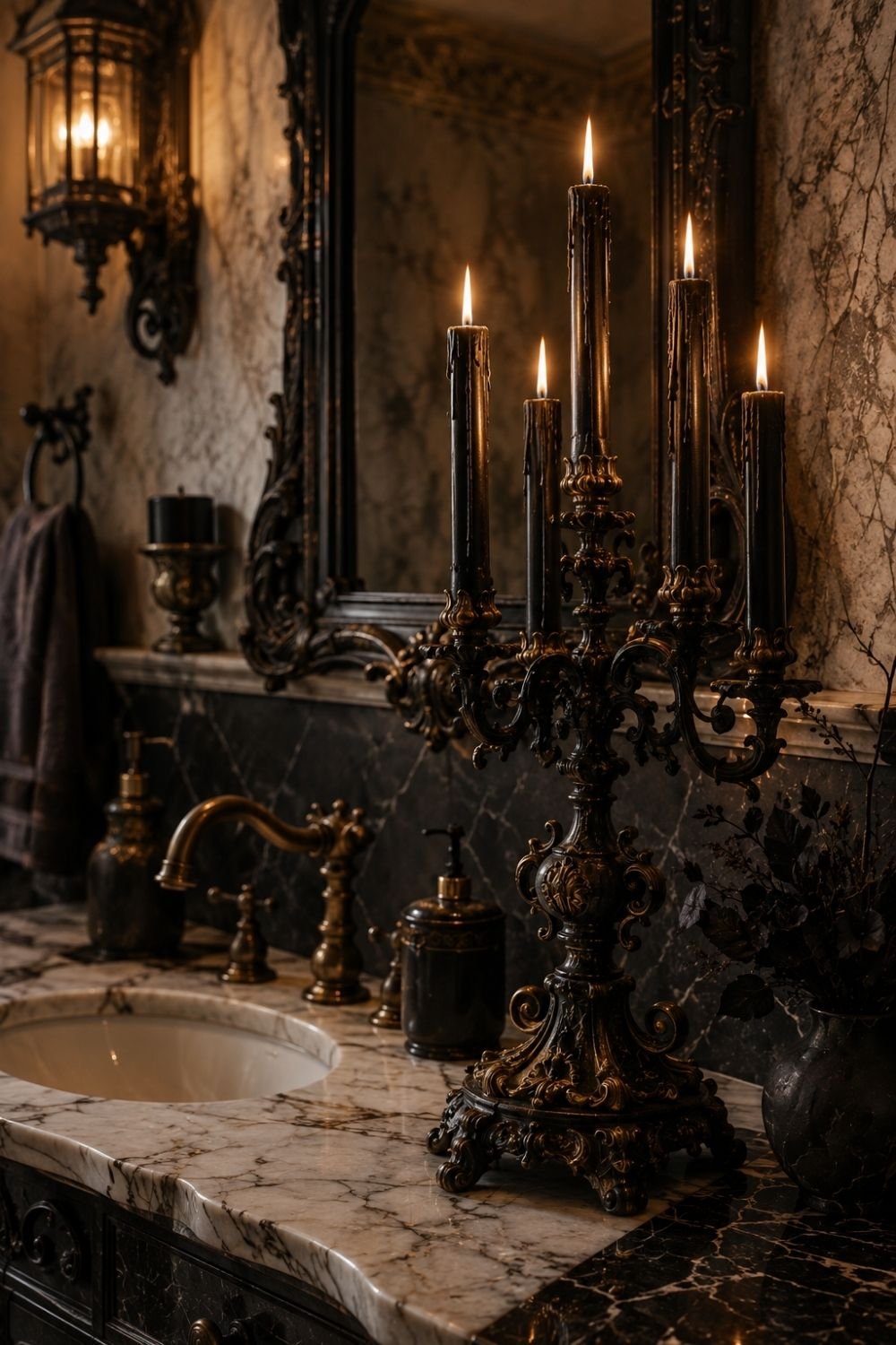 candelabra gothic halloween bathroom decor idea