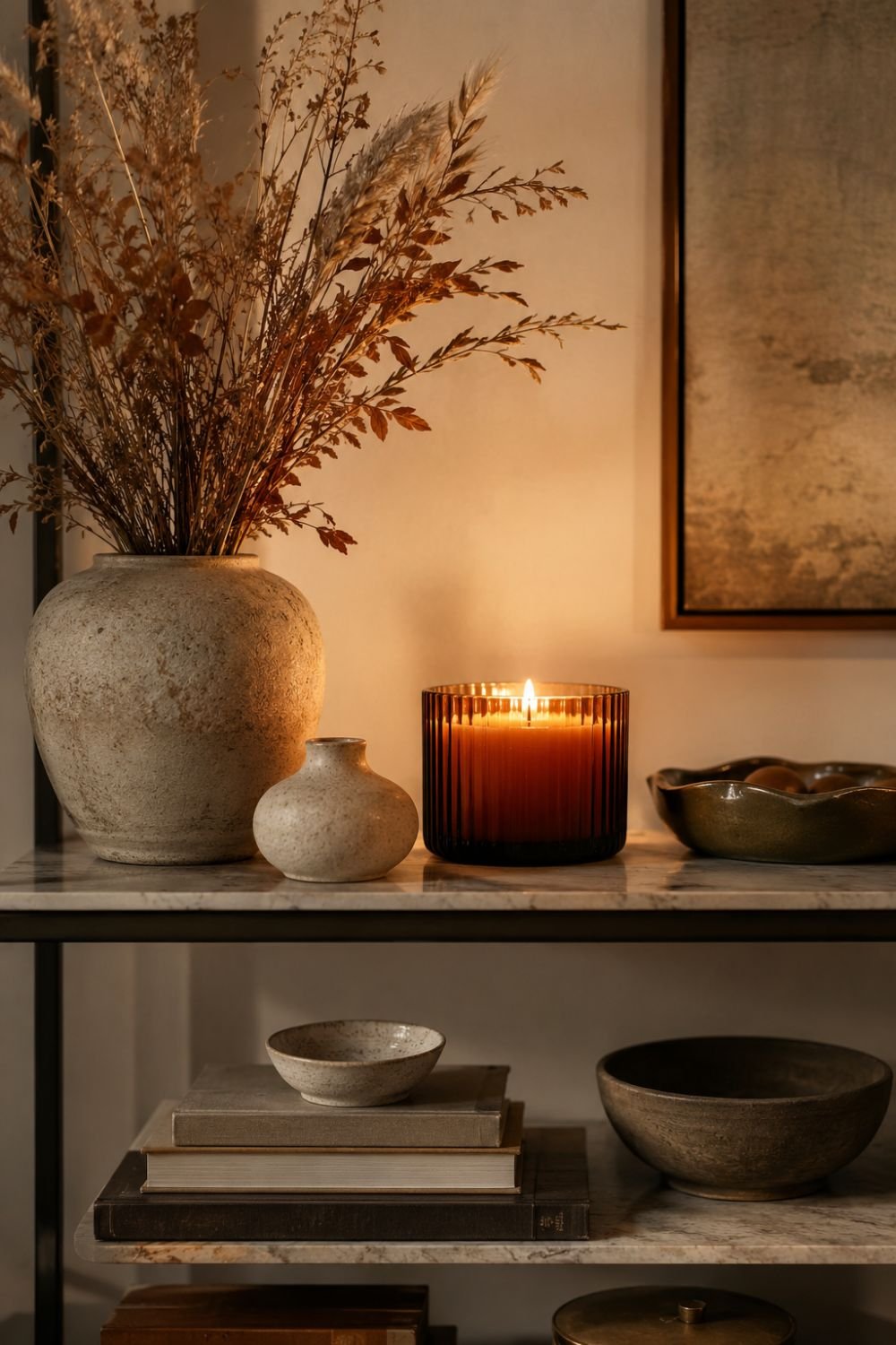 candle fall decor idea without pumpkins