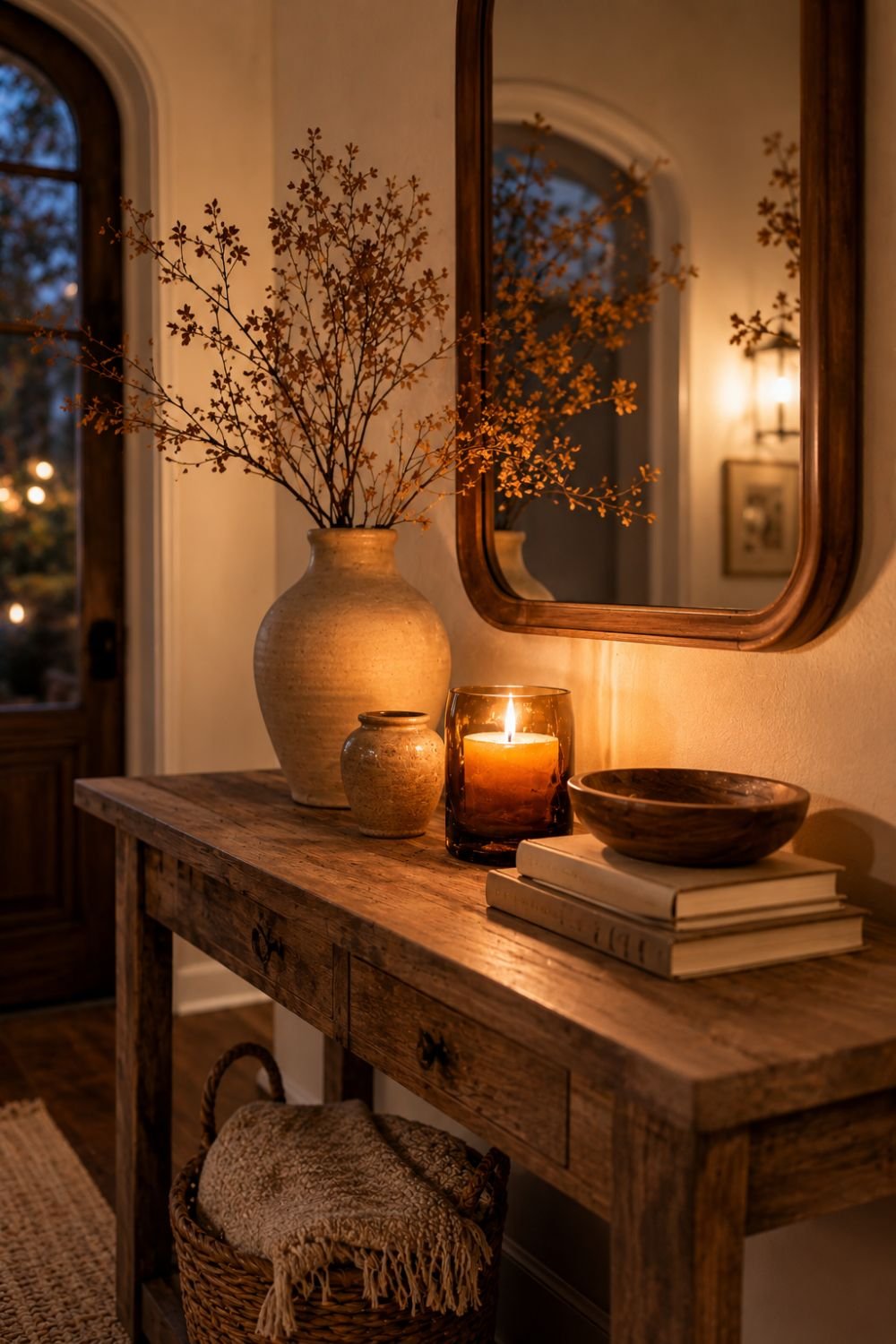 candle no-pumpkin fall entryway idea