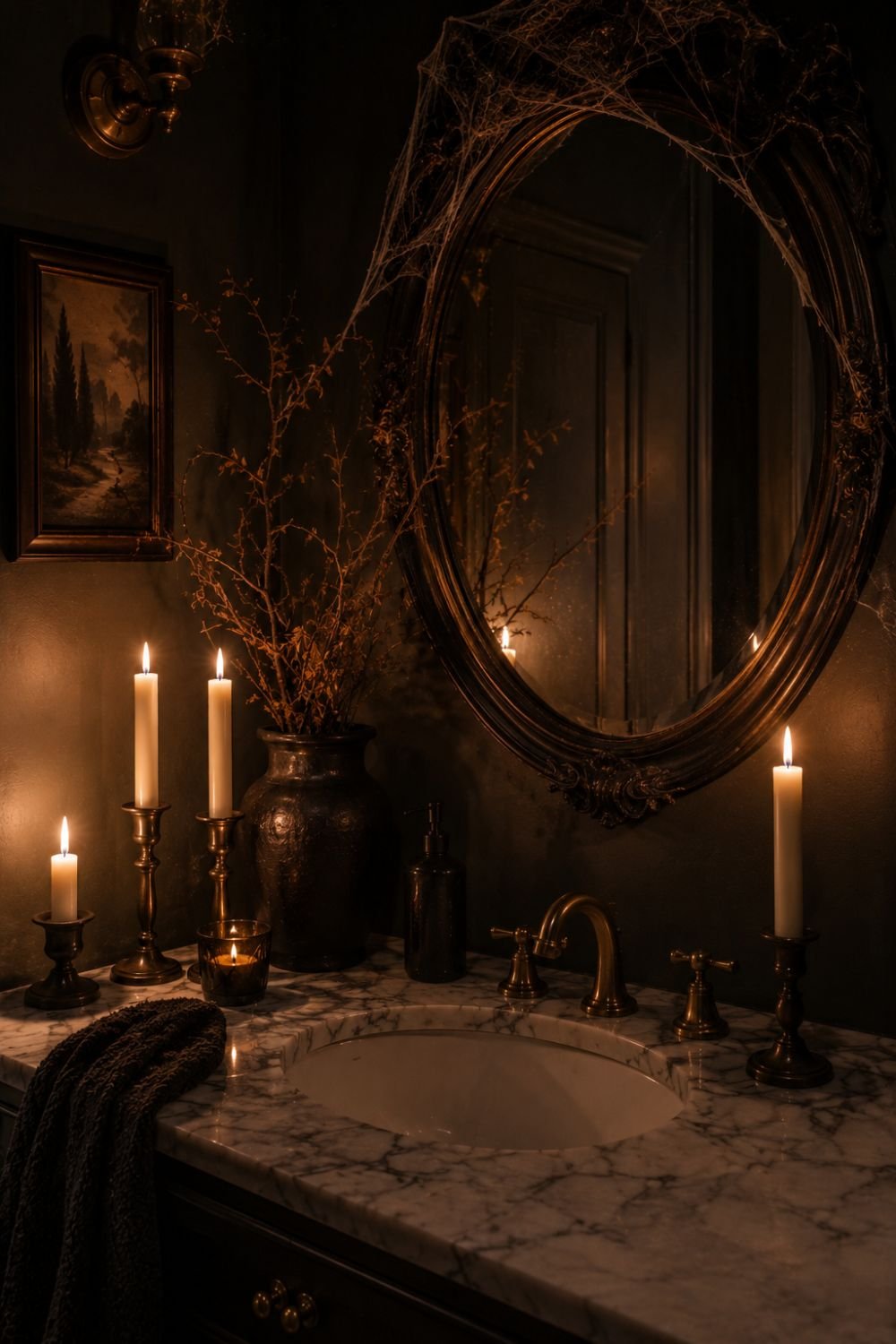candlelight halloween powder room idea