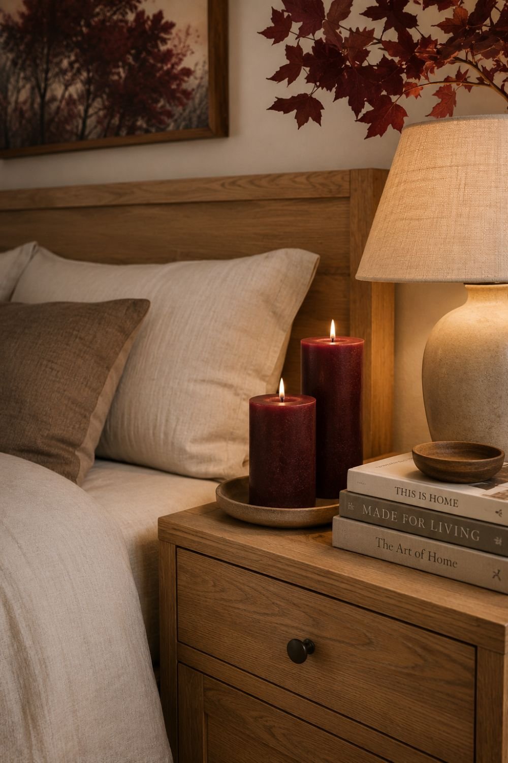 candles burgundy bedroom decor idea