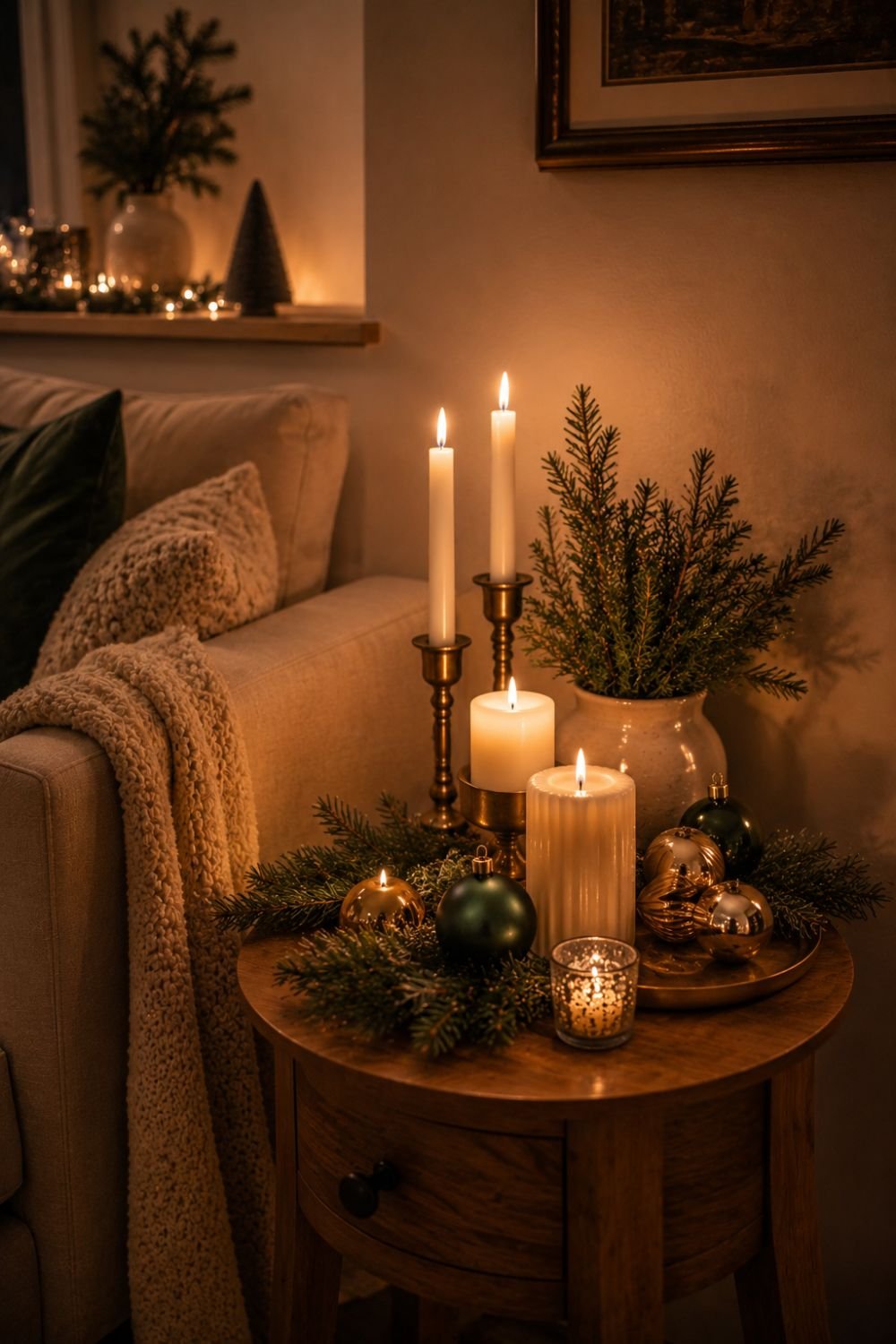 candles small apartment christmas decor idea