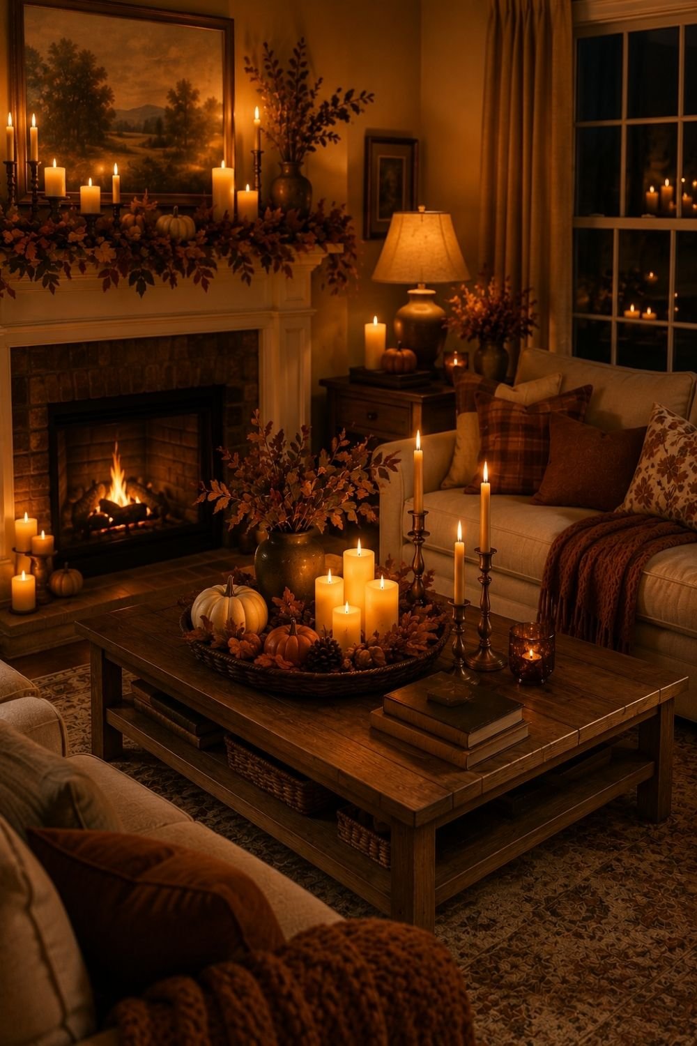 candles thanksgiving living room decor idea