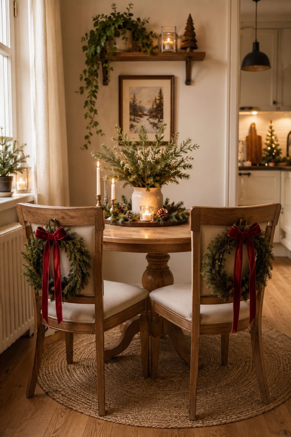 chair wreath small apartment christmas decor idea