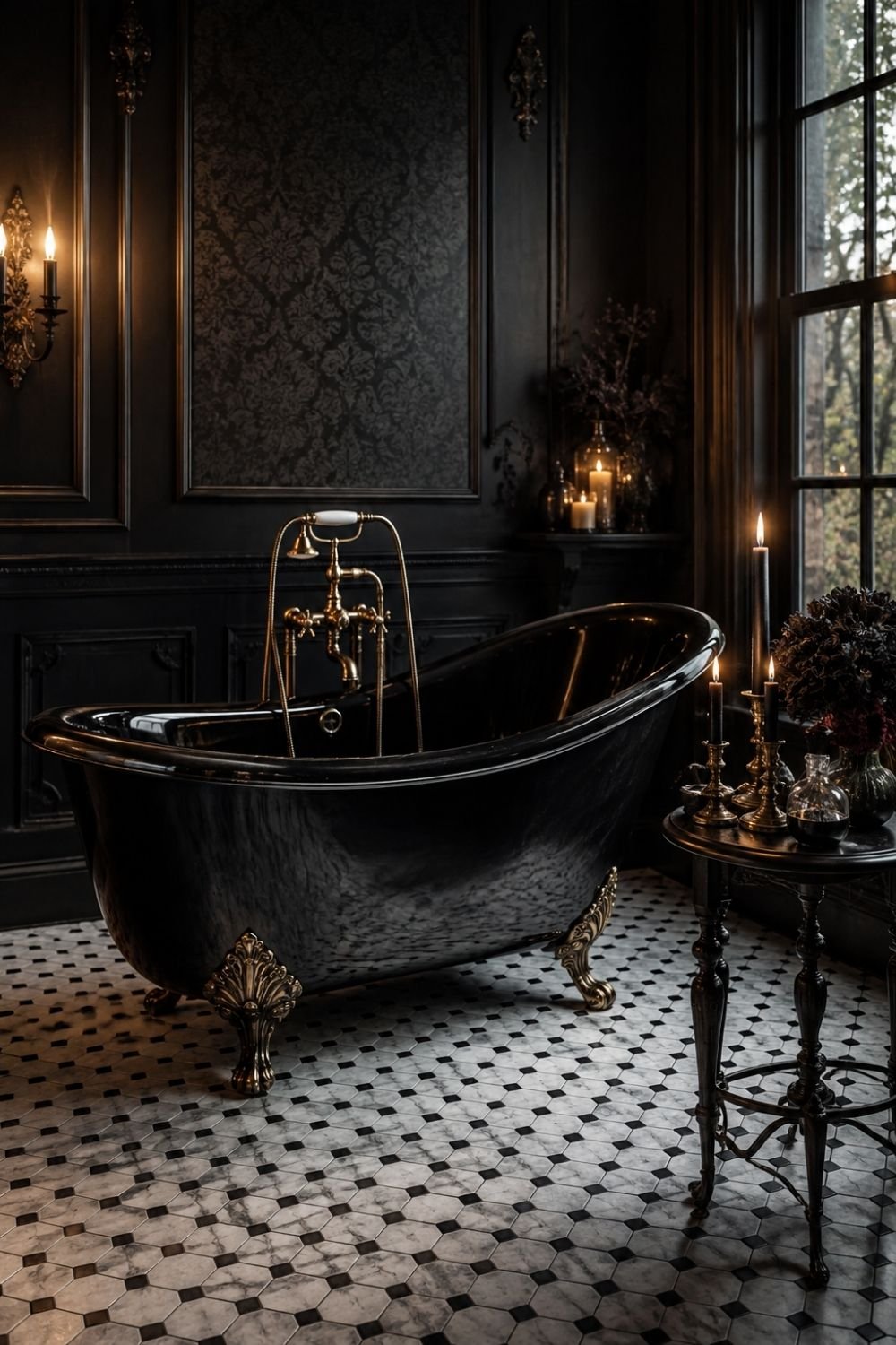 clawfoot tub gothic halloween bathroom decor idea