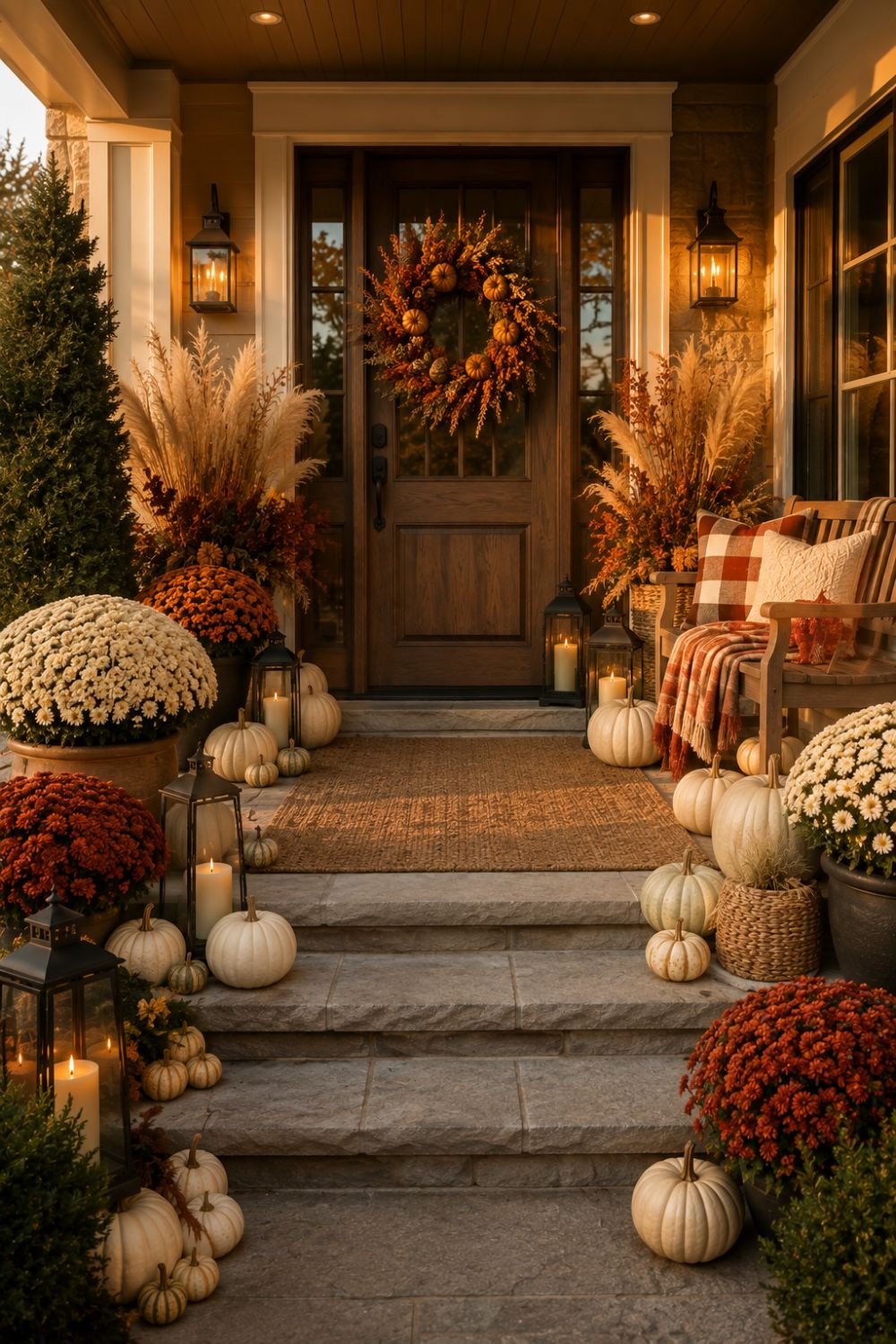 cohesive palette fall porch decor idea