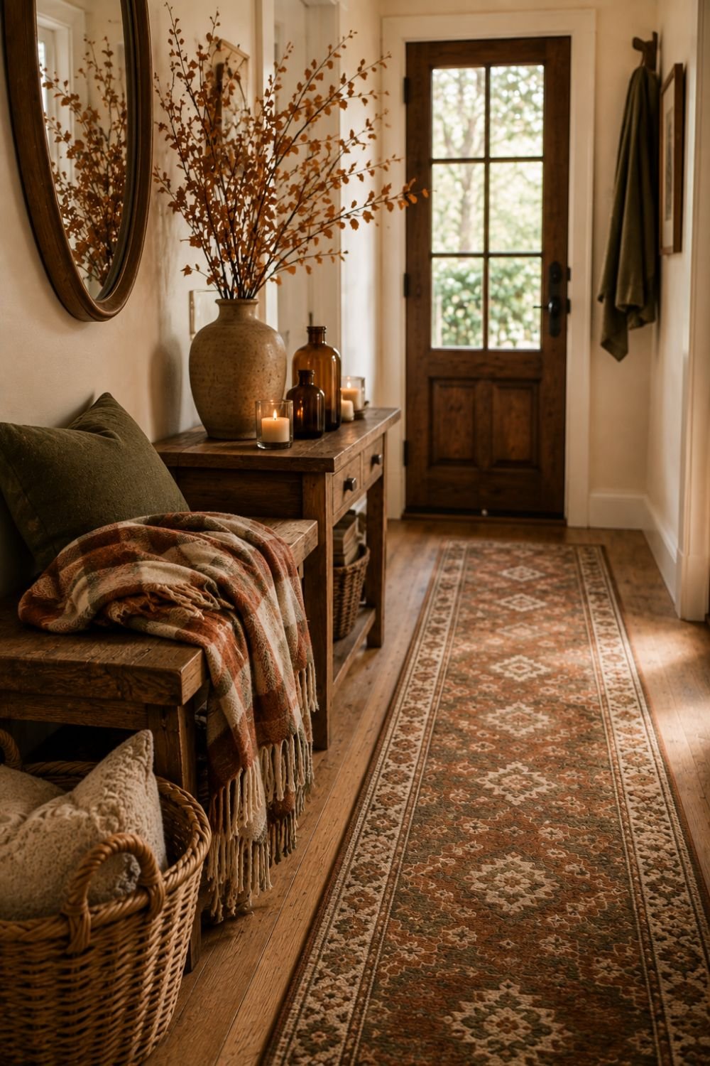 cohesive palette no-pumpkin fall entryway idea