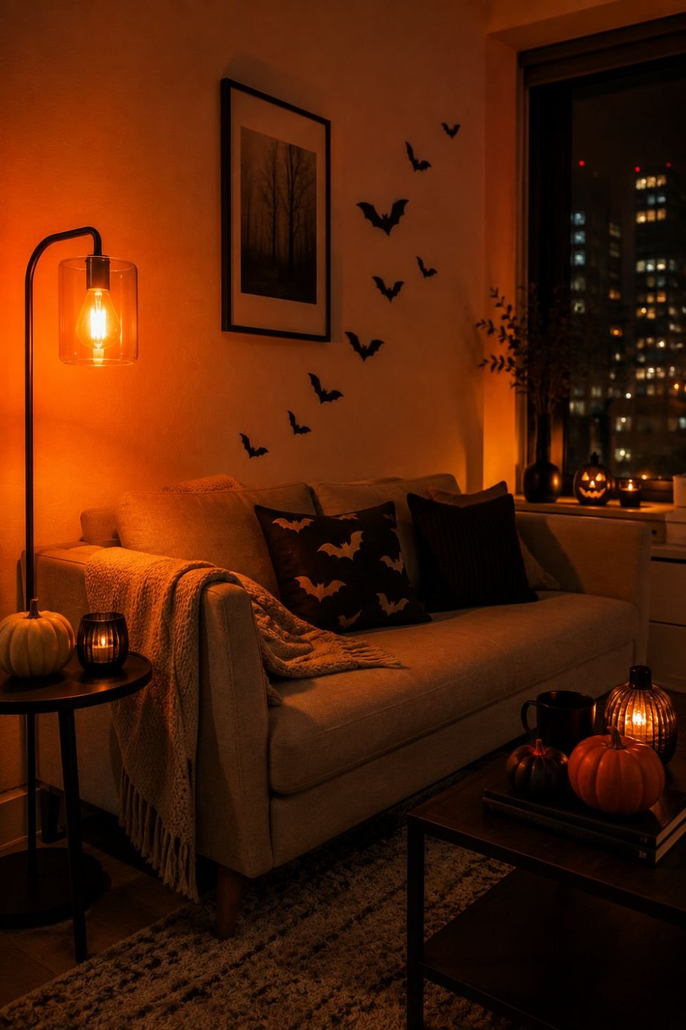 color changing bulb small apartment halloween decor idea