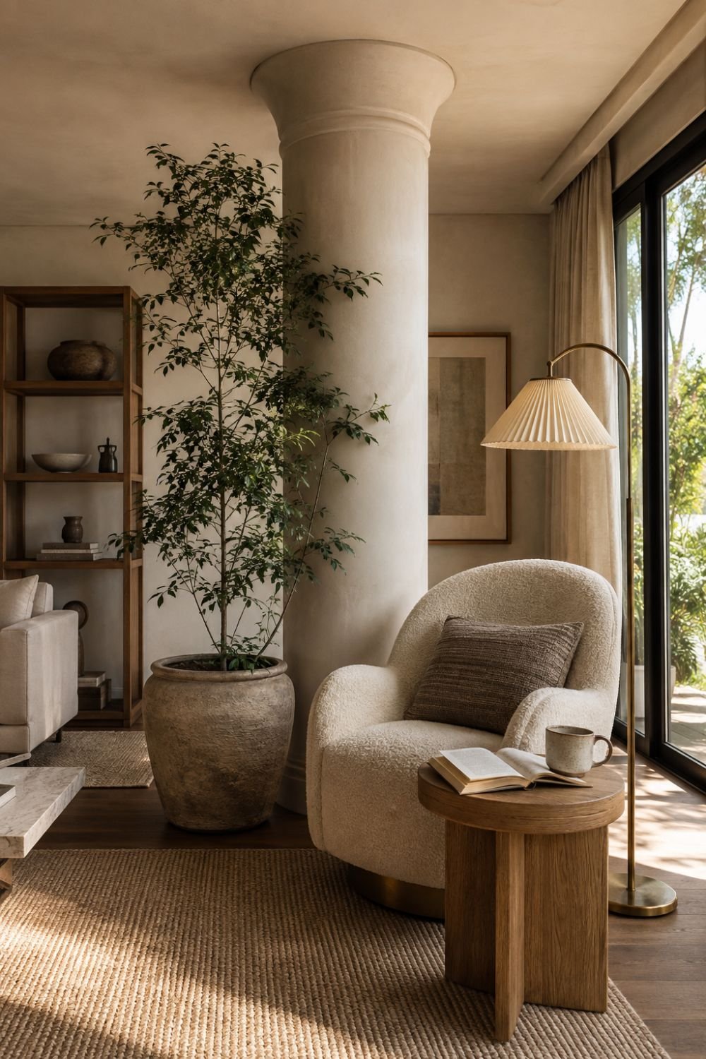 column nook living room layout idea