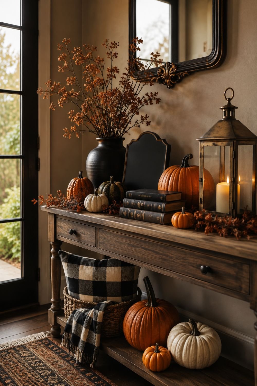  console vignette halloween entryway decor idea