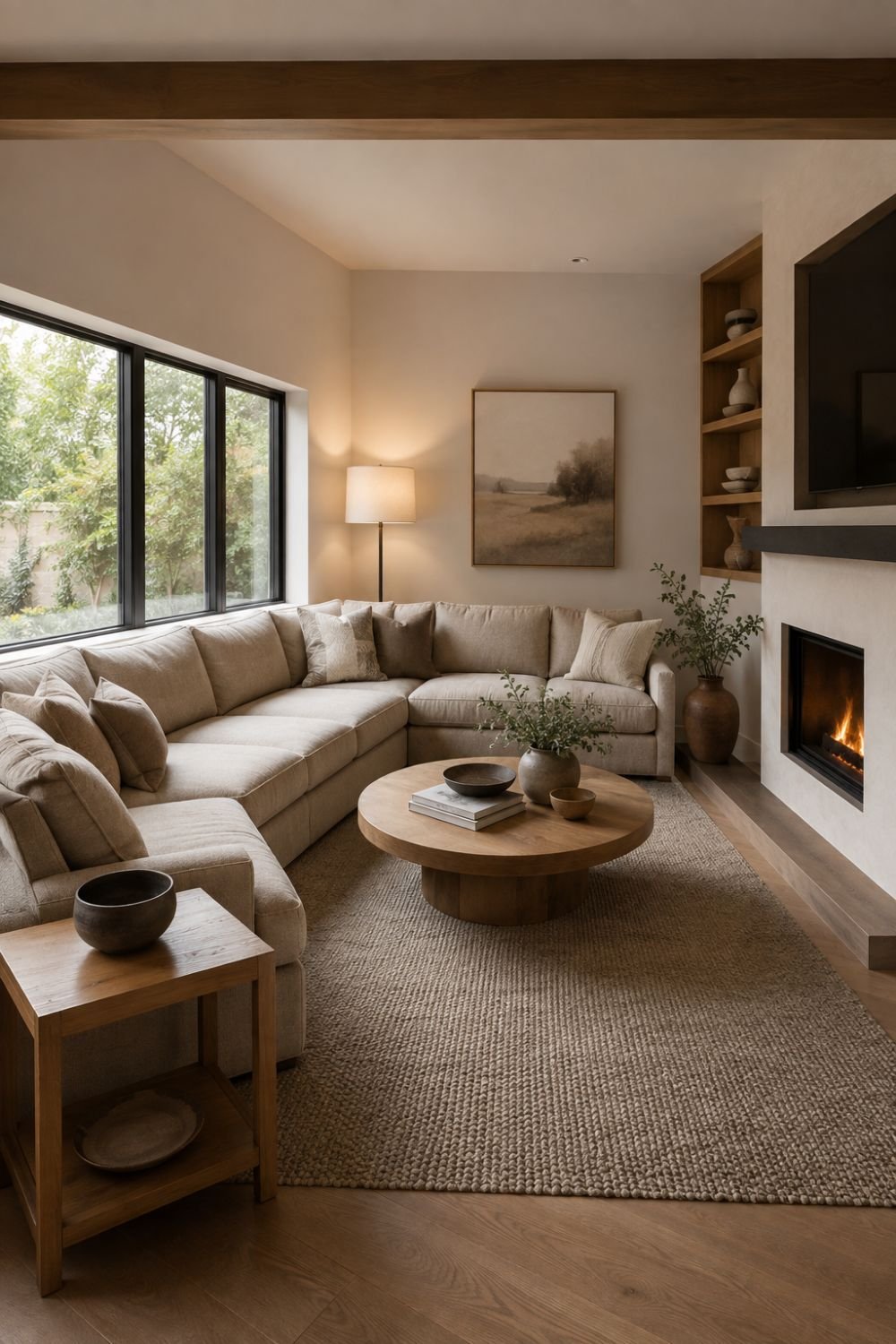 corner anchor L shaped furniture layout idea