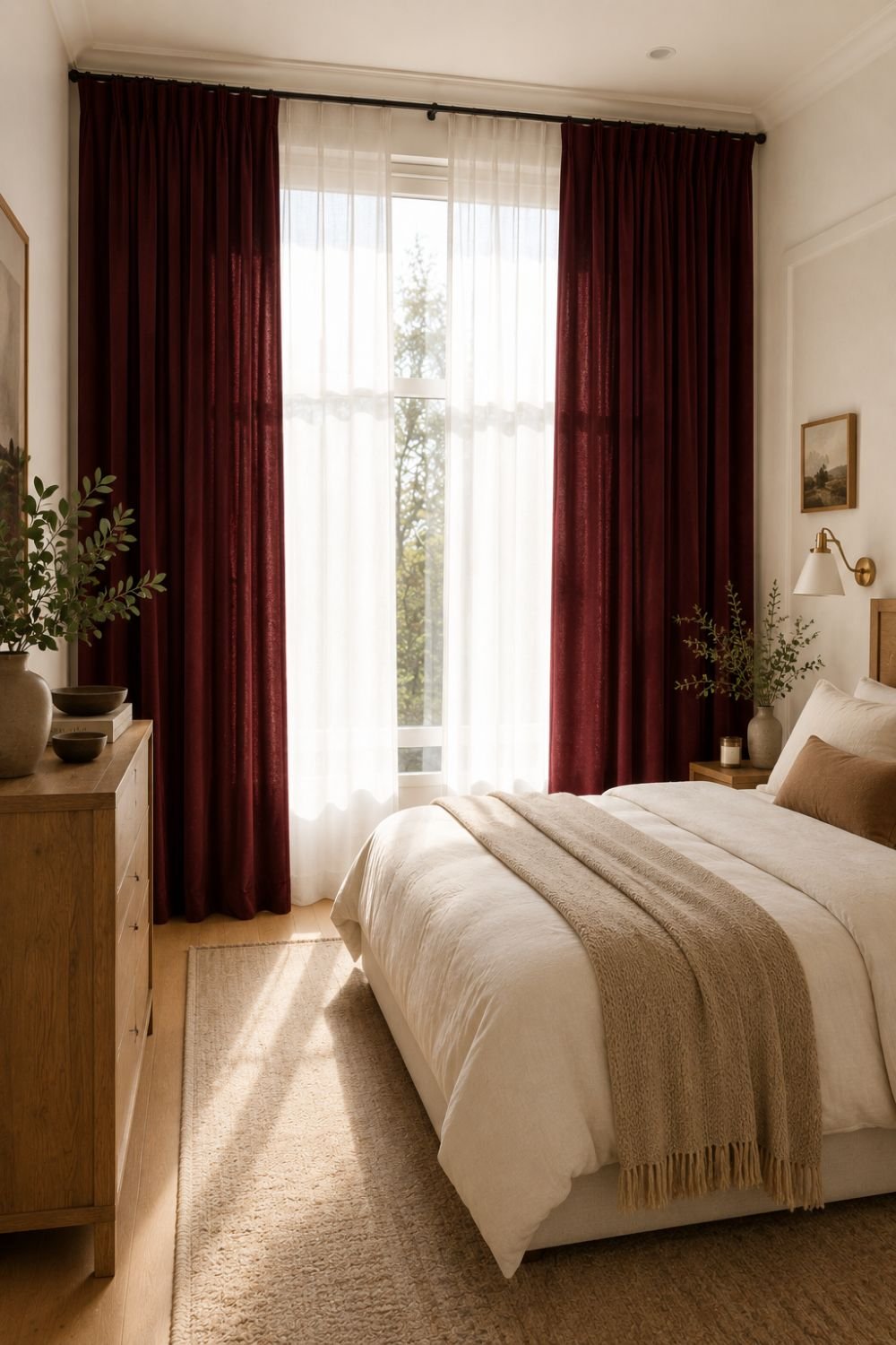 curtains burgundy bedroom decor idea