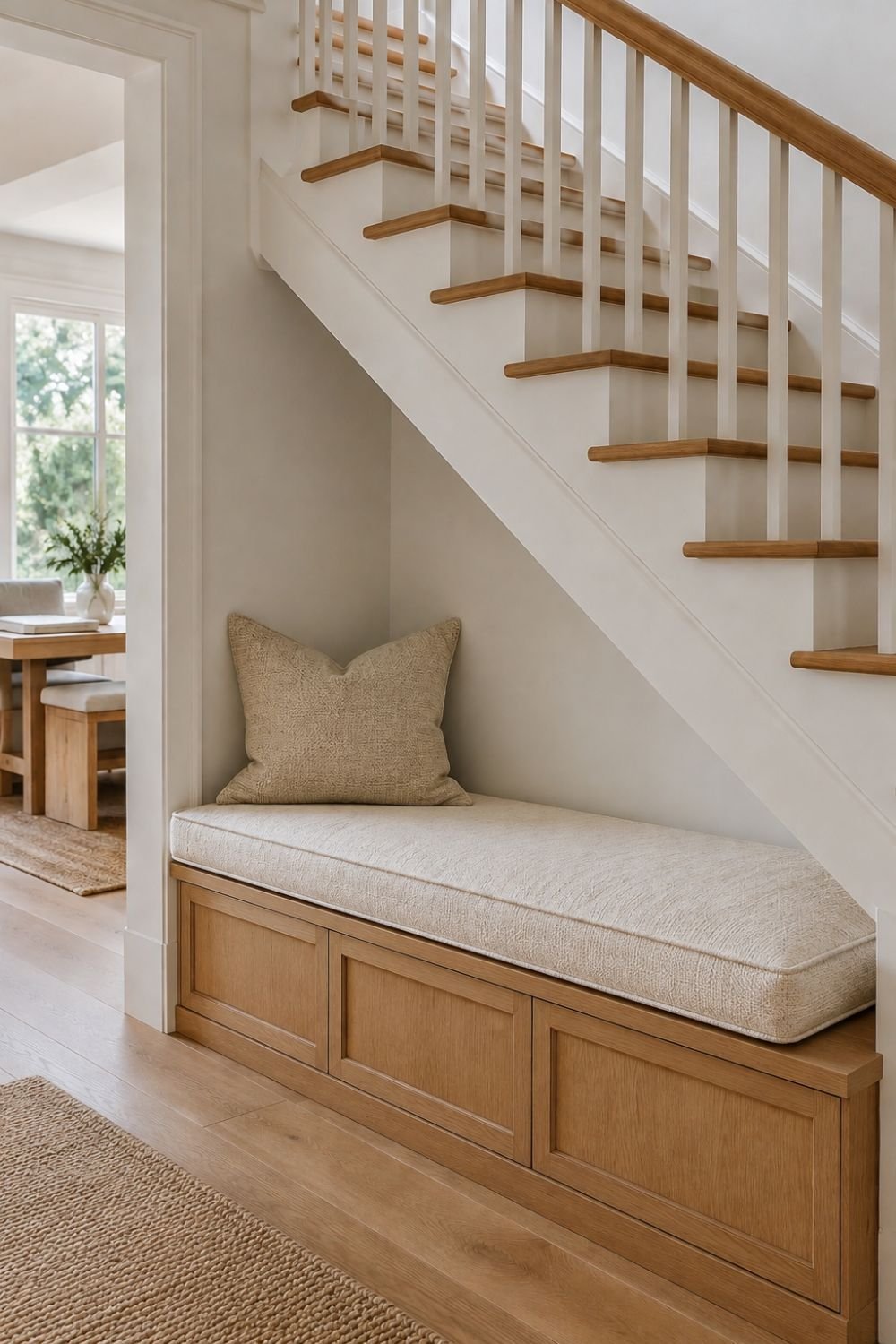 cushion under stairs nook idea