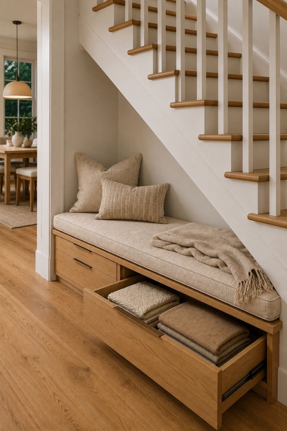 drawers under stairs nook idea