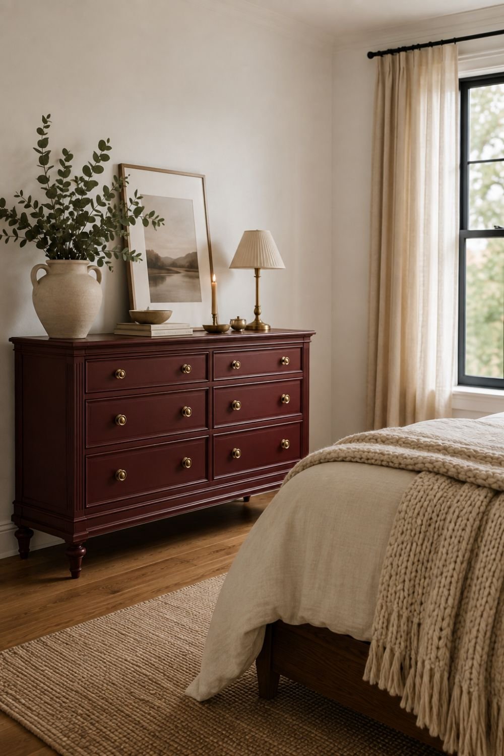 dresser burgundy bedroom decor idea