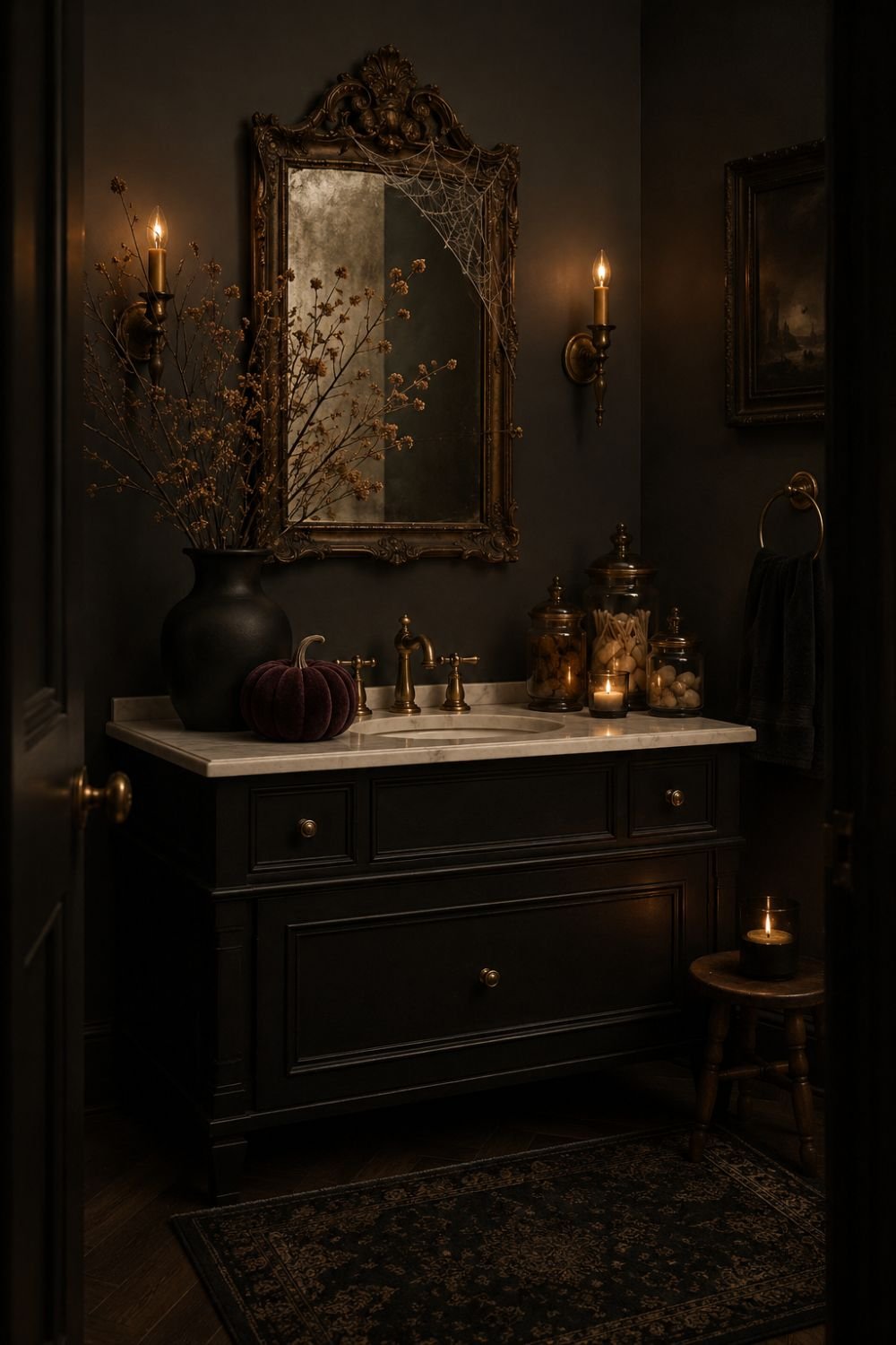 editorial halloween powder room idea