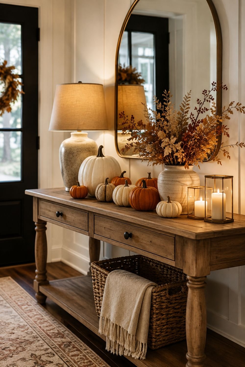 entryway pumpkins thanksgiving decorating