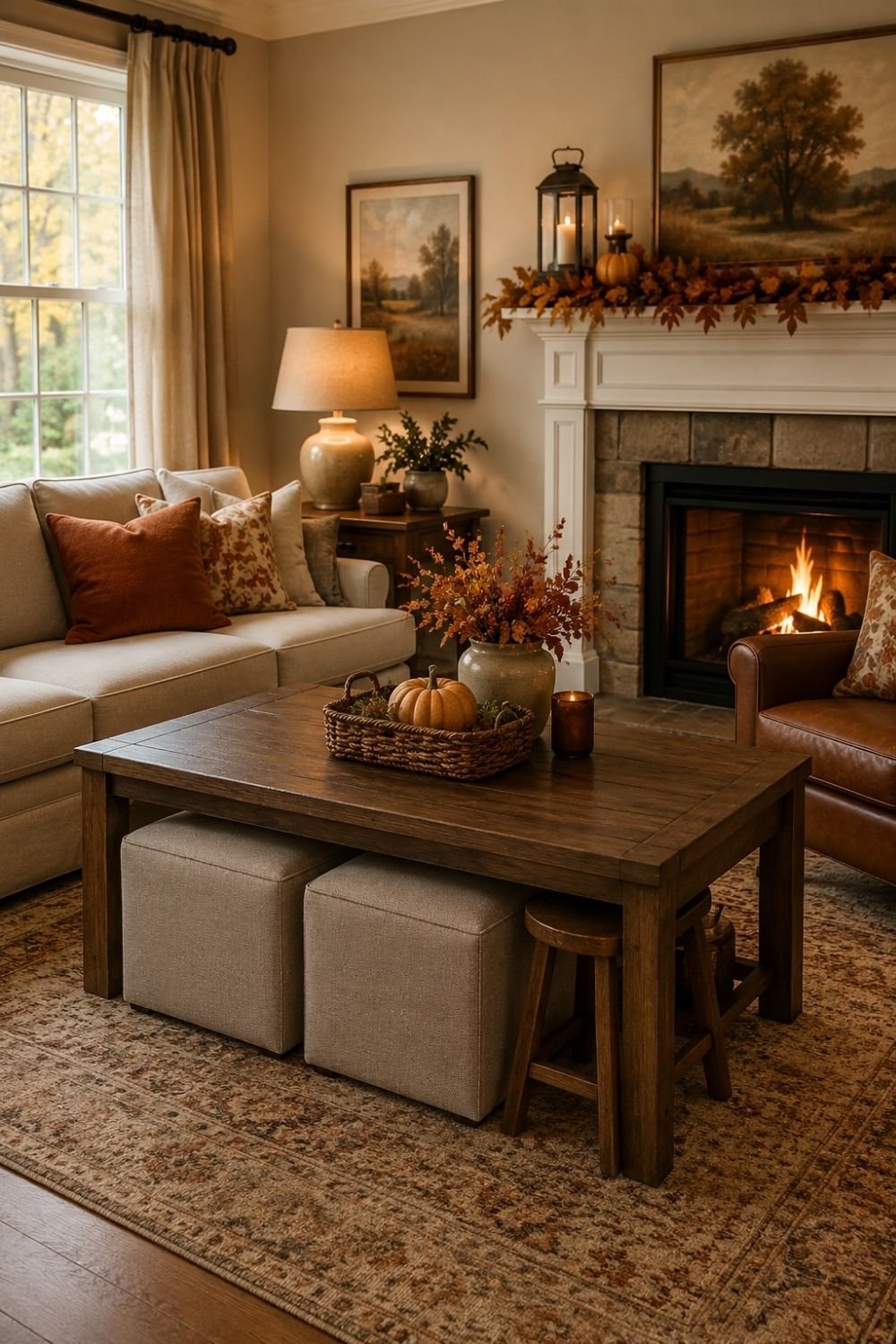 extra seating thanksgiving living room decor idea