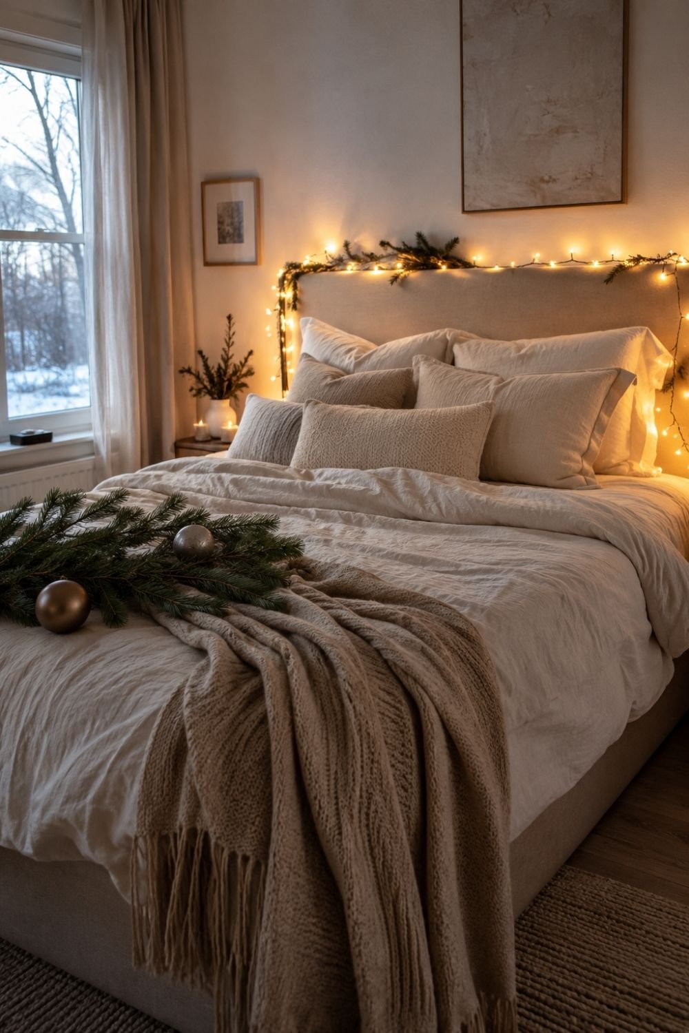 fairy lights christmas bedroom decor idea