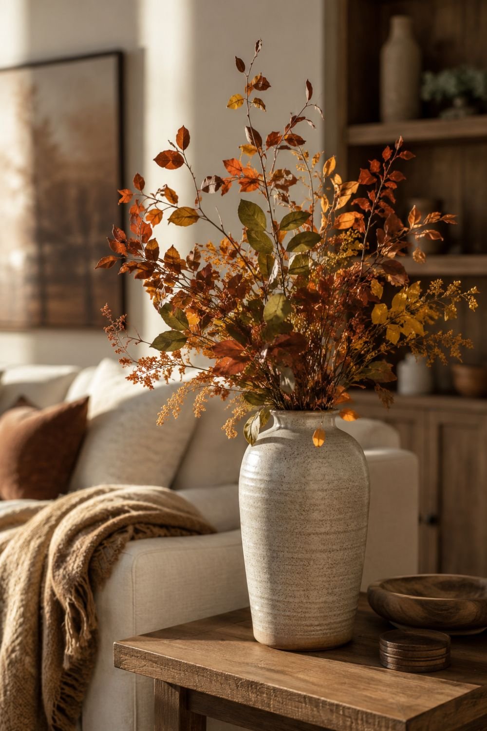 fall foliage decor idea without pumpkins