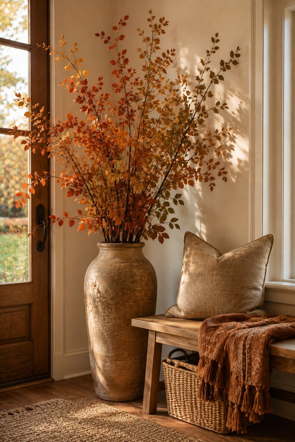  faux branches no-pumpkin fall entryway idea