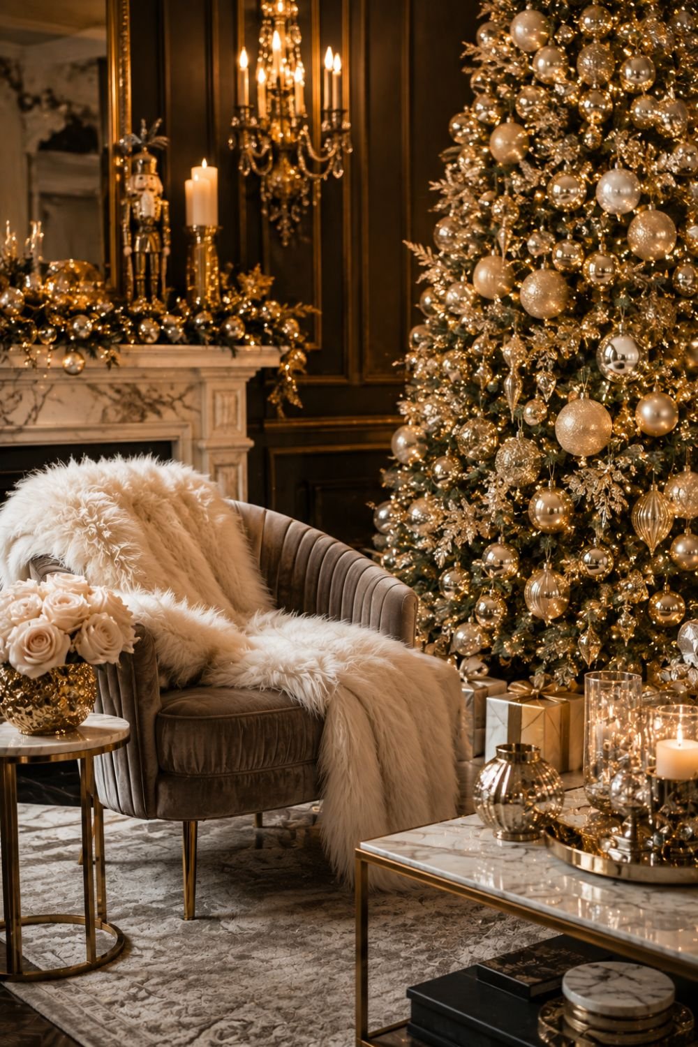 faux fur glam christmas decorating idea