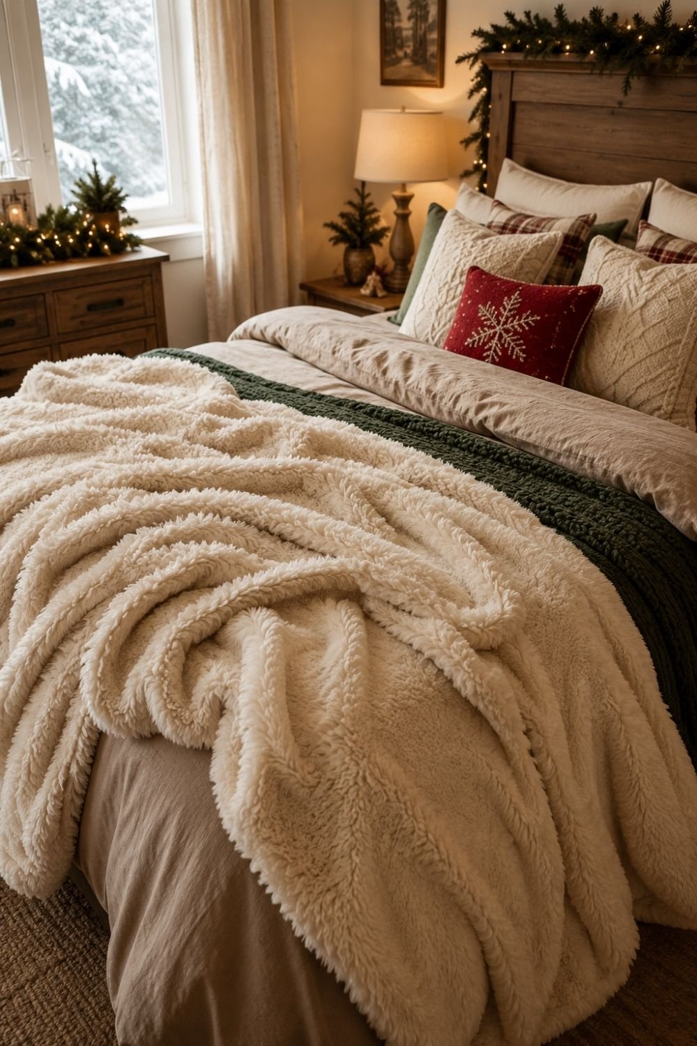 faux fur throw christmas bedroom decor idea
