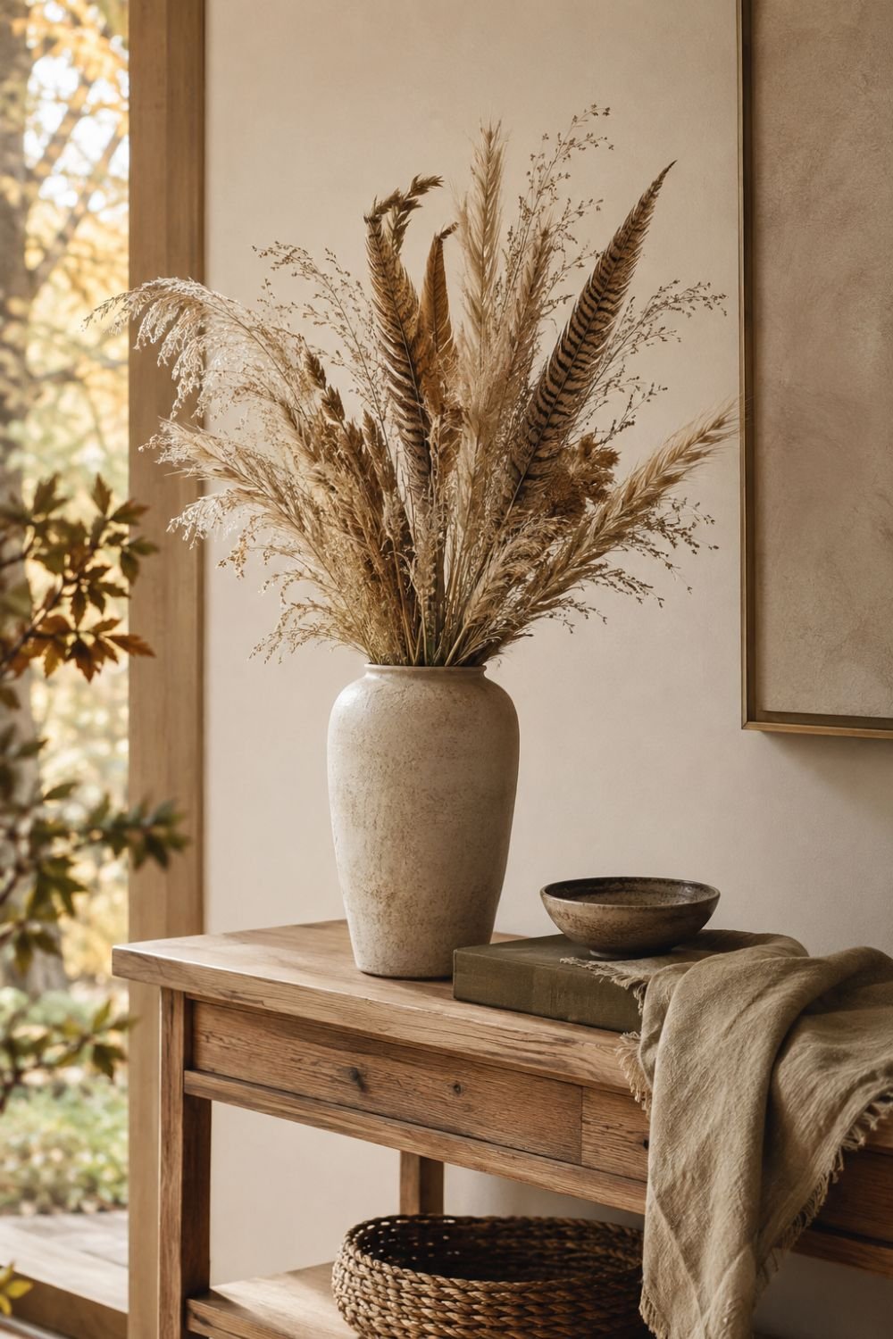 feathers fall decor idea without pumpkins