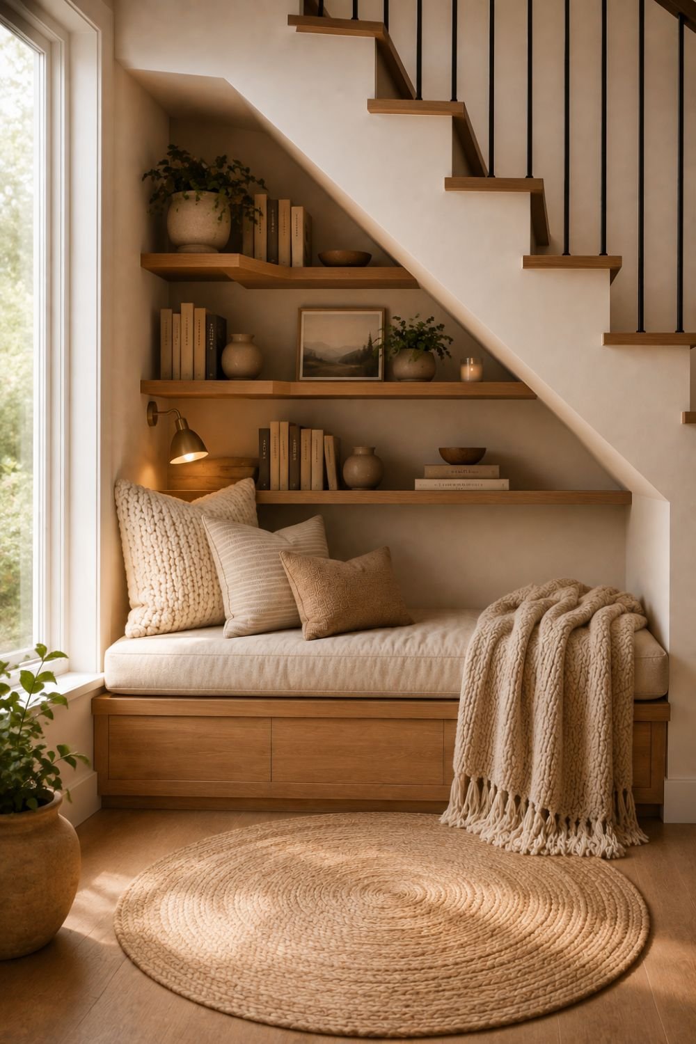 finished under stairs nook idea full view