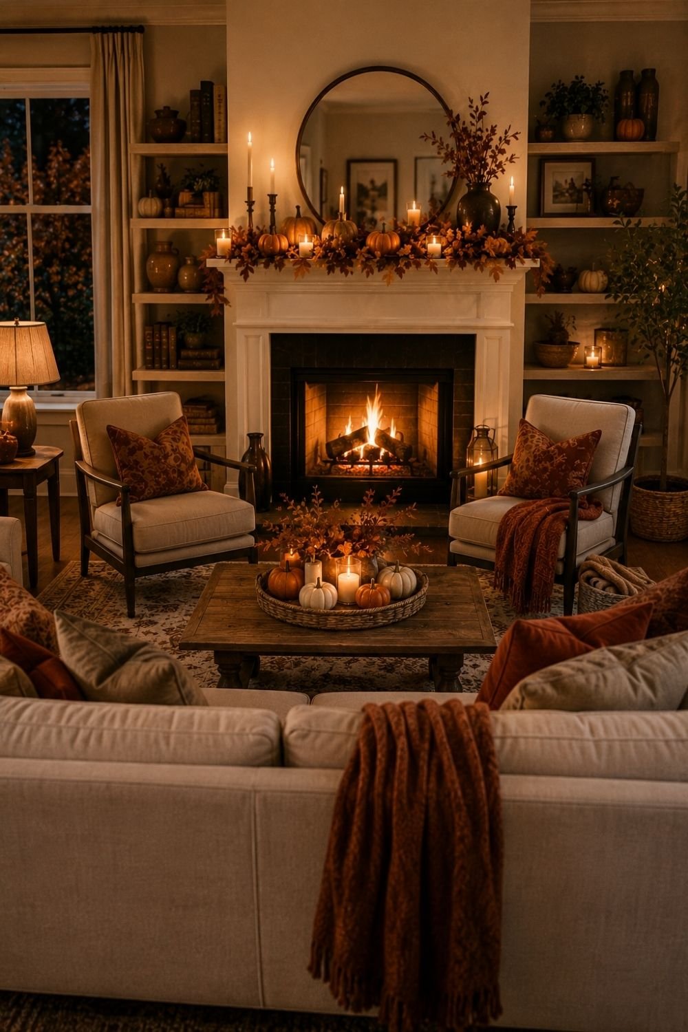 fireplace facing thanksgiving living room decor idea