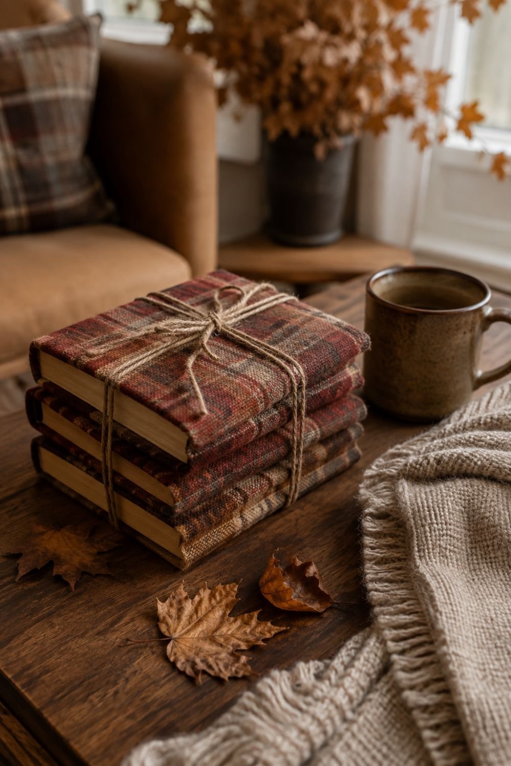  flannel books fall decor idea without pumpkins