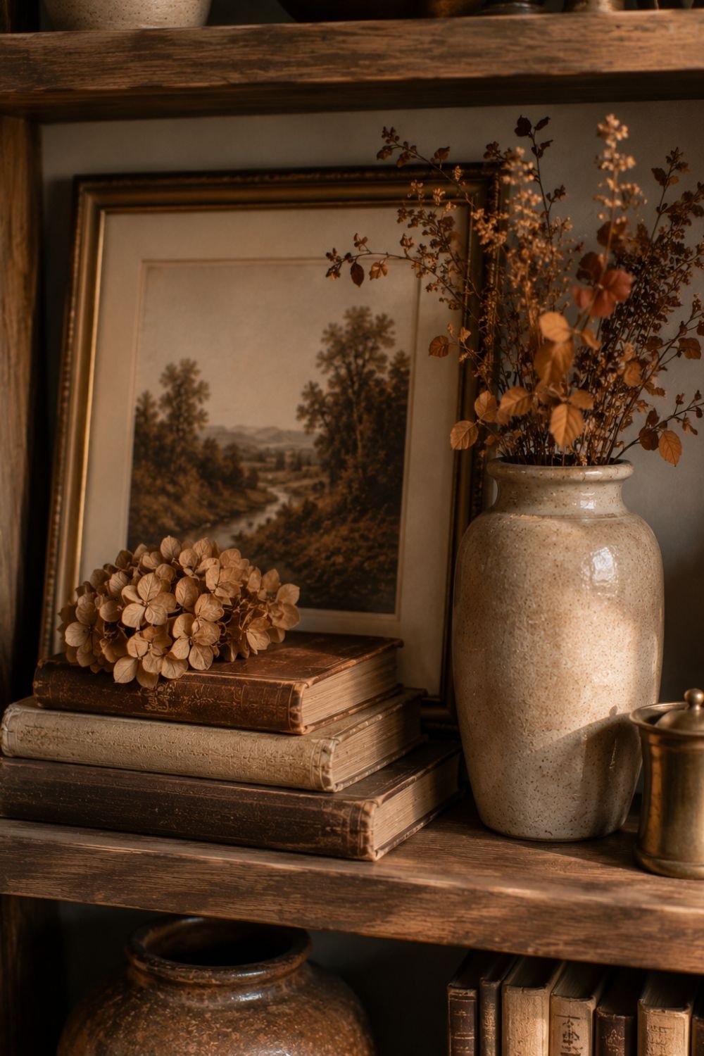  framed print fall shelf styling idea