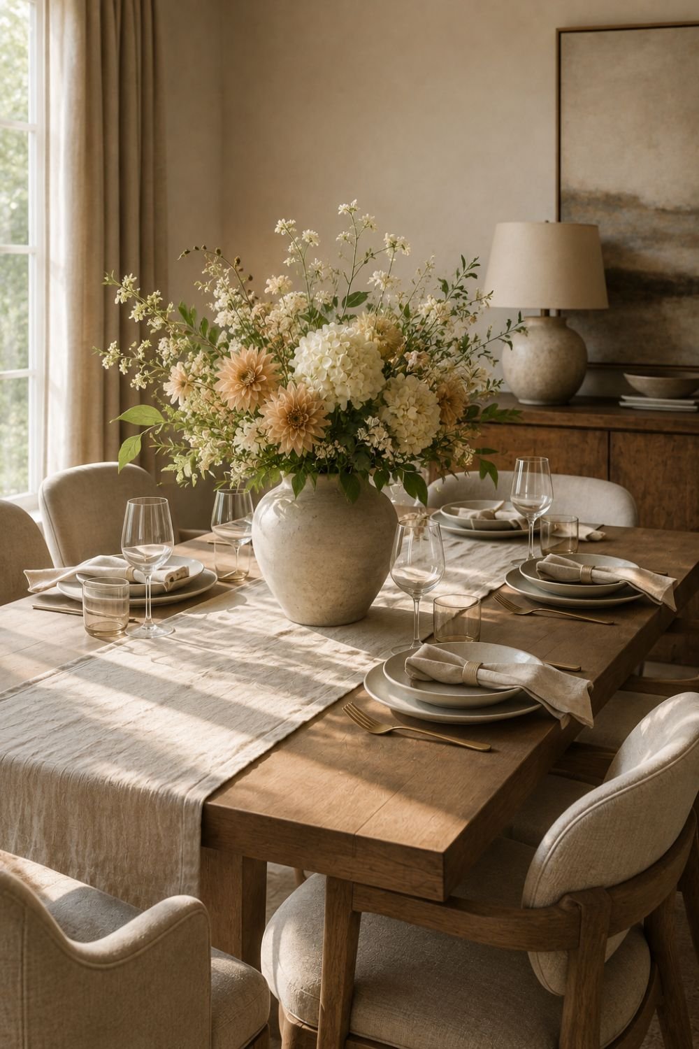 fresh flowers dining room decor idea