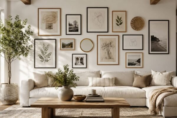 gallery wall ideas above a living room sofa