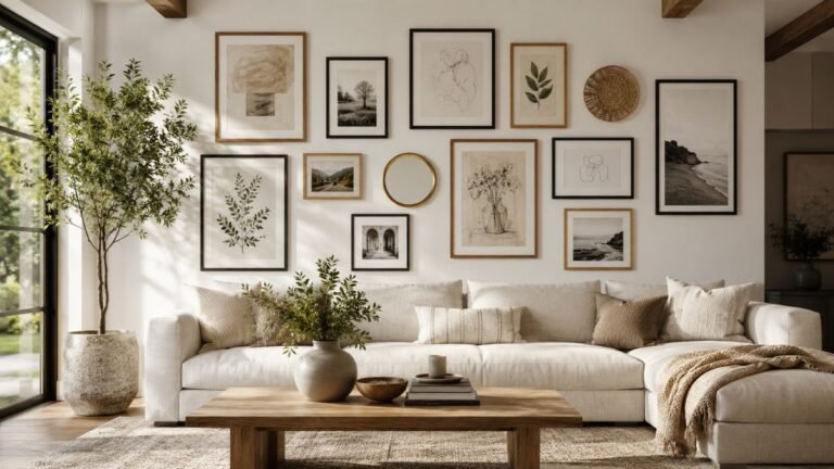 gallery wall ideas above a living room sofa