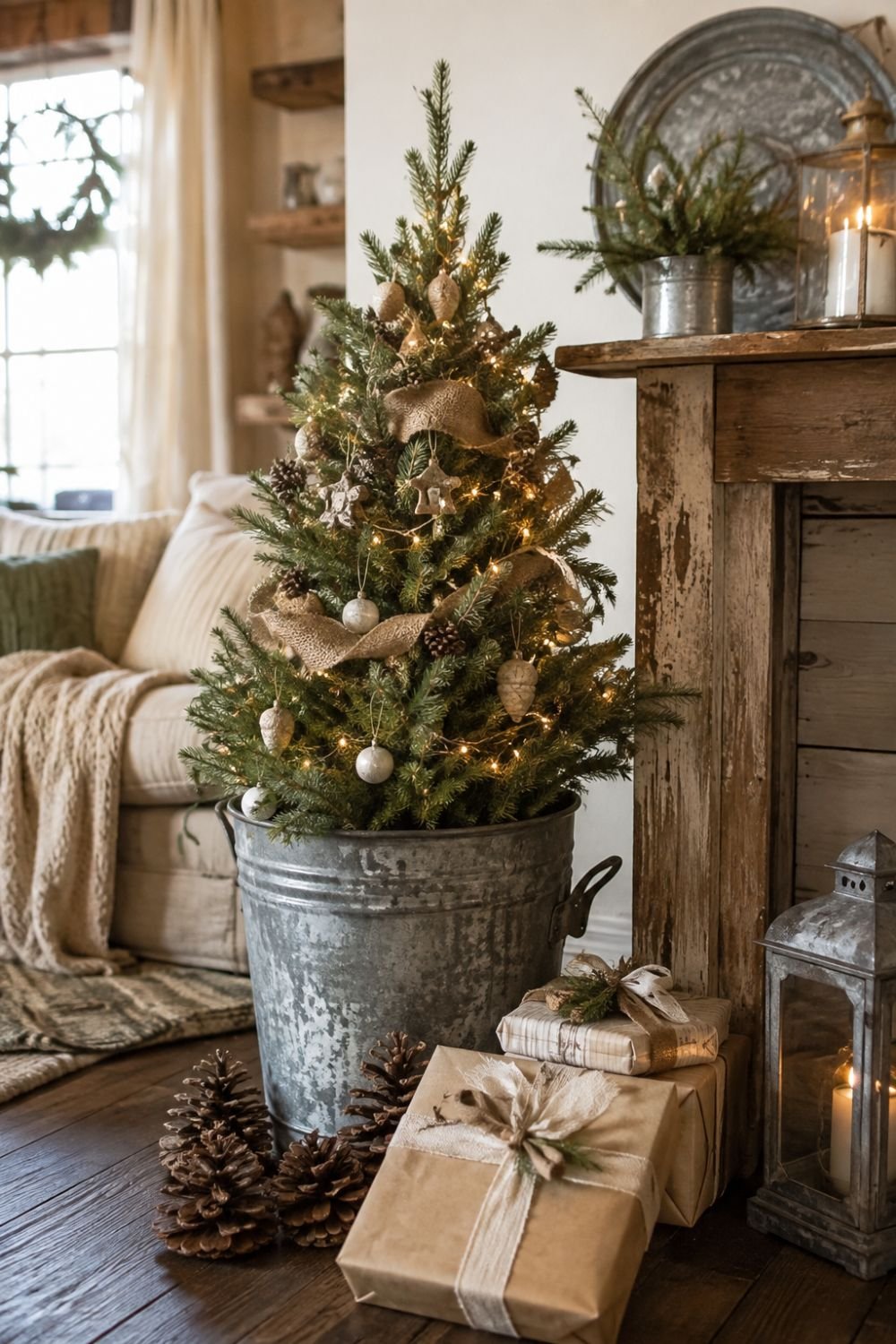 galvanized metal farmhouse christmas decor idea