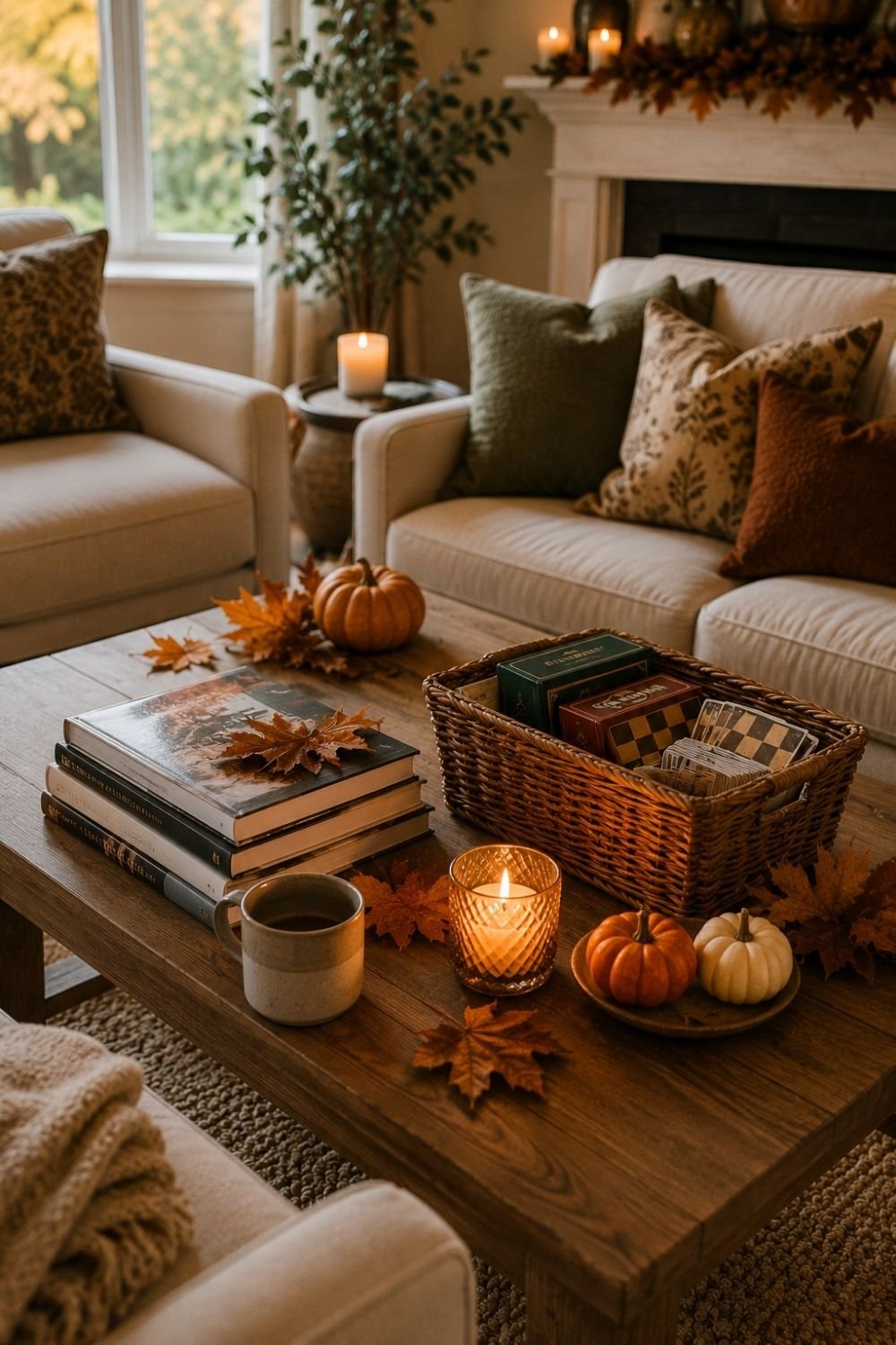 games books thanksgiving living room decor idea