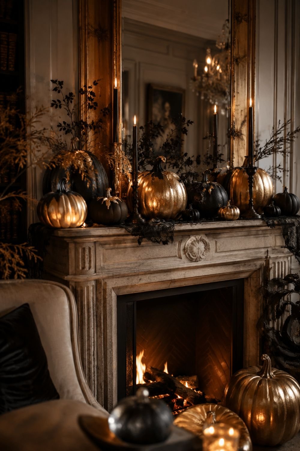 gilded pumpkins black and gold halloween decor idea