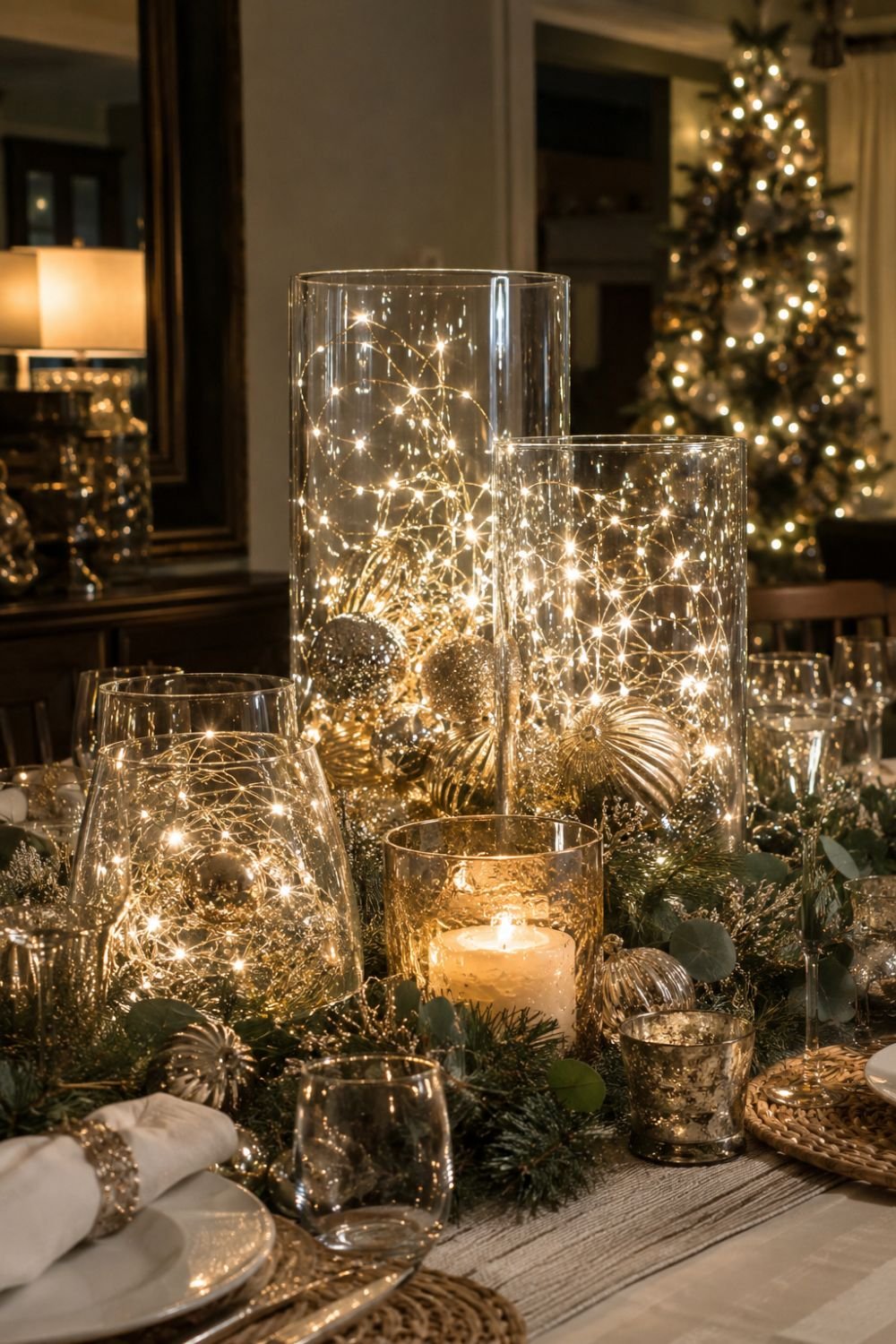 glass vase lighting glam christmas decorating idea