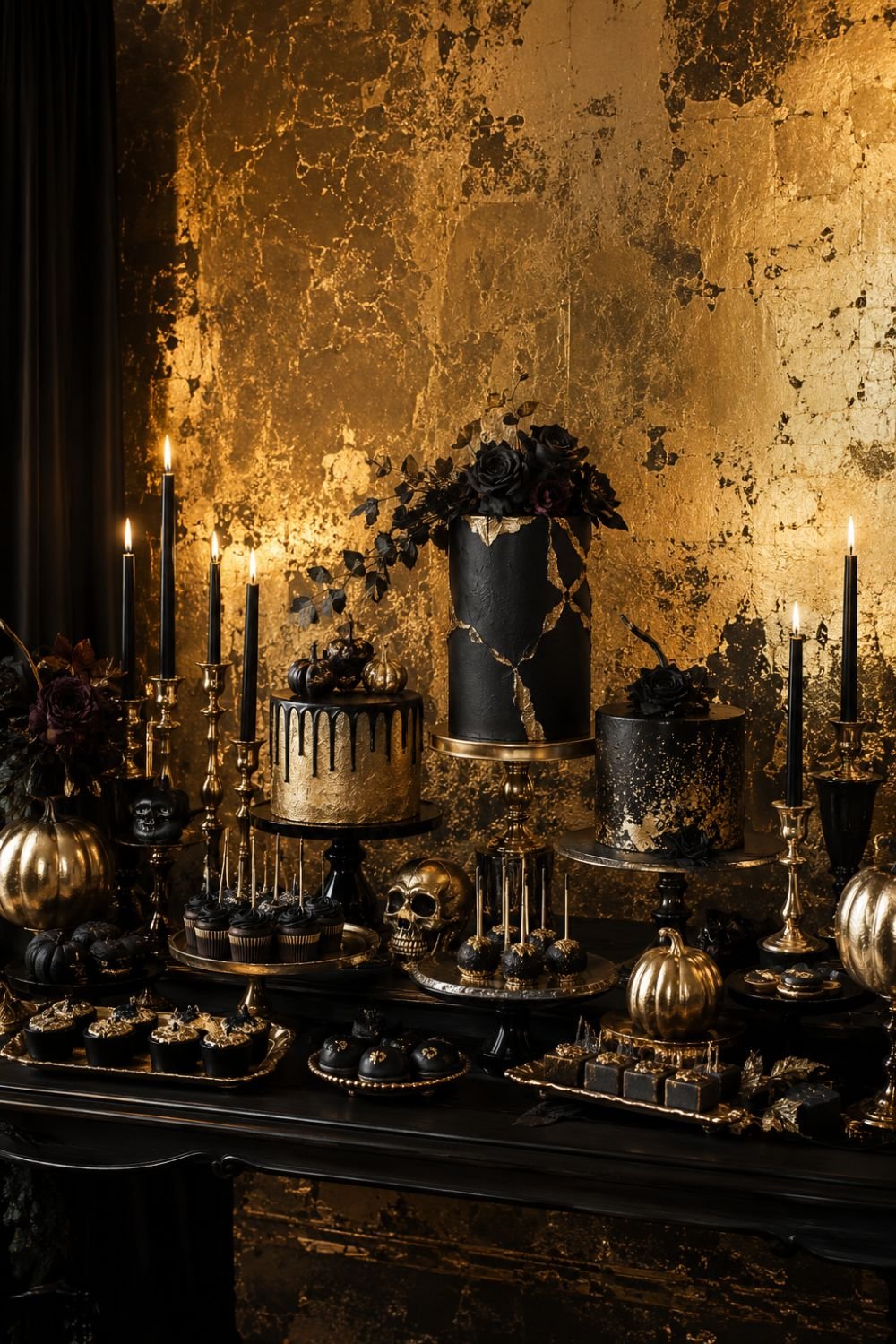 gold backdrop halloween decor idea