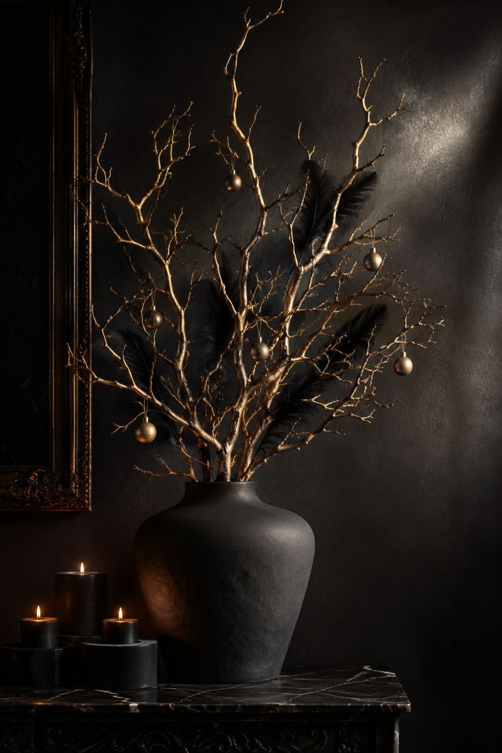 gold branches black vase halloween decor idea