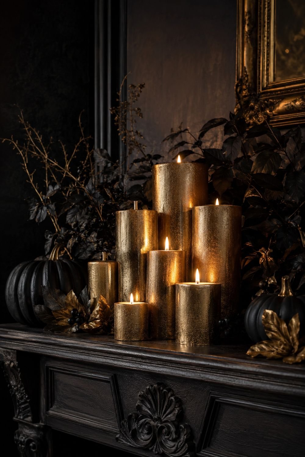 gold candles halloween decor idea