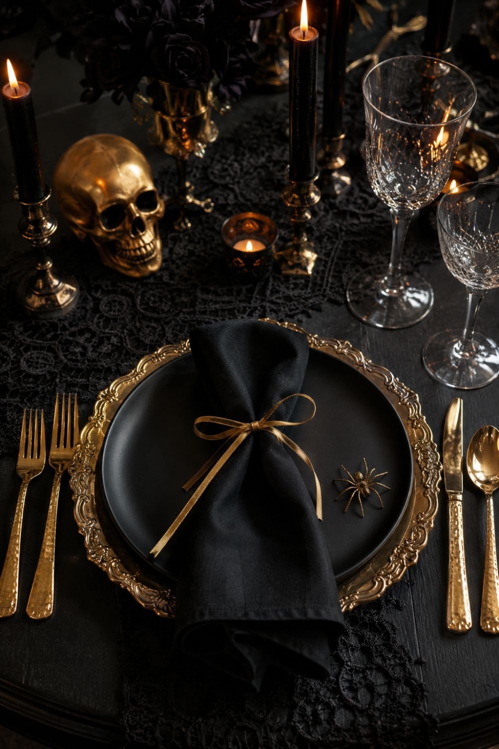 gold chargers halloween decor idea