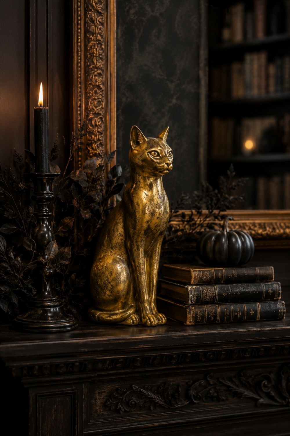 gold figurine halloween decor idea
