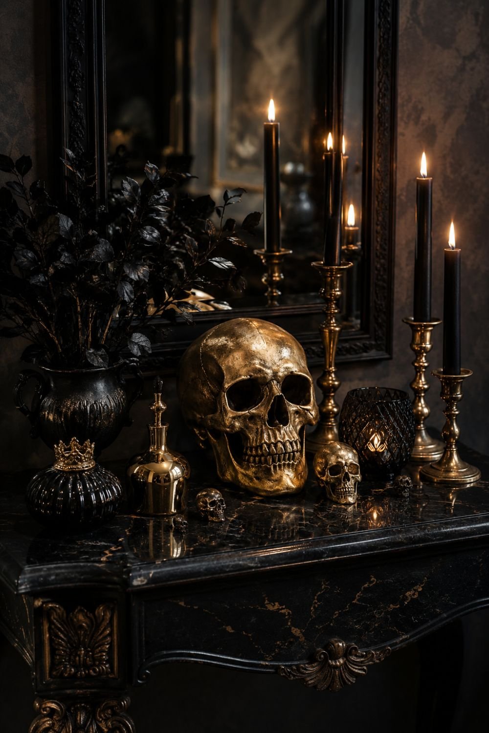 gold skulls halloween decor idea
