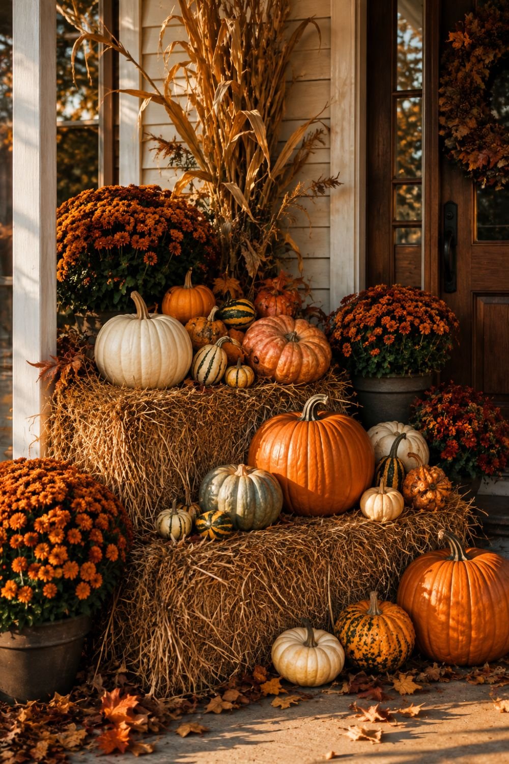  hay bale halloween entryway decor idea