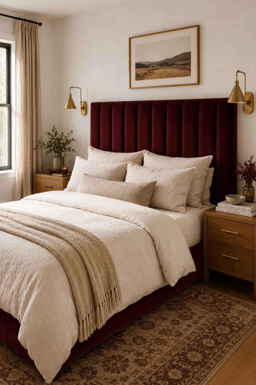 headboard burgundy bedroom decor idea