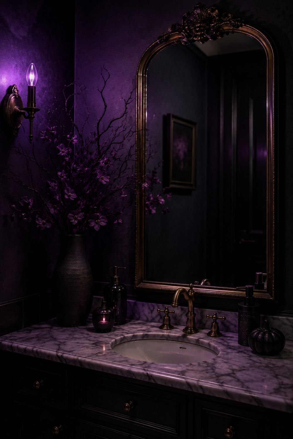  jewel tone lighting halloween powder room idea